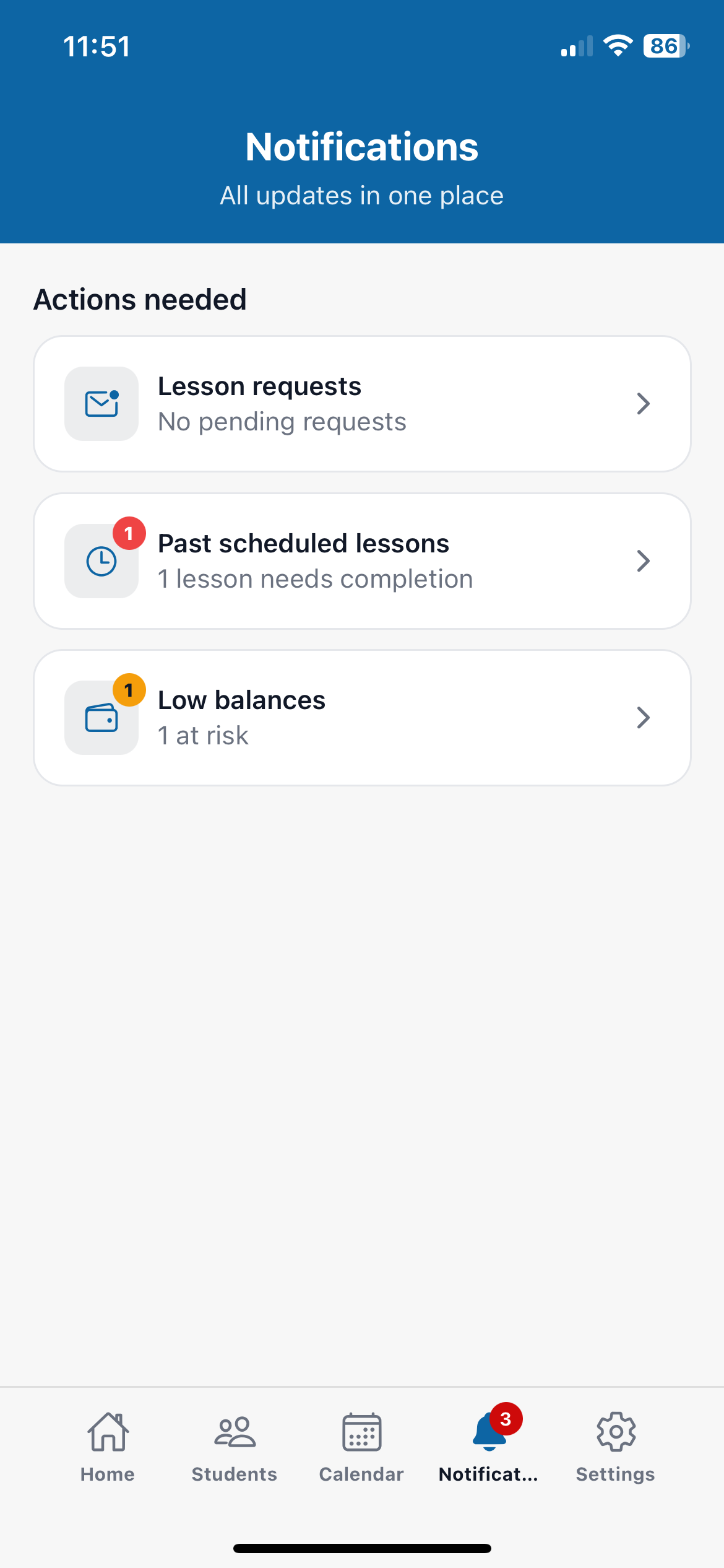 ExpertlyDriven instructor notifications for reminders