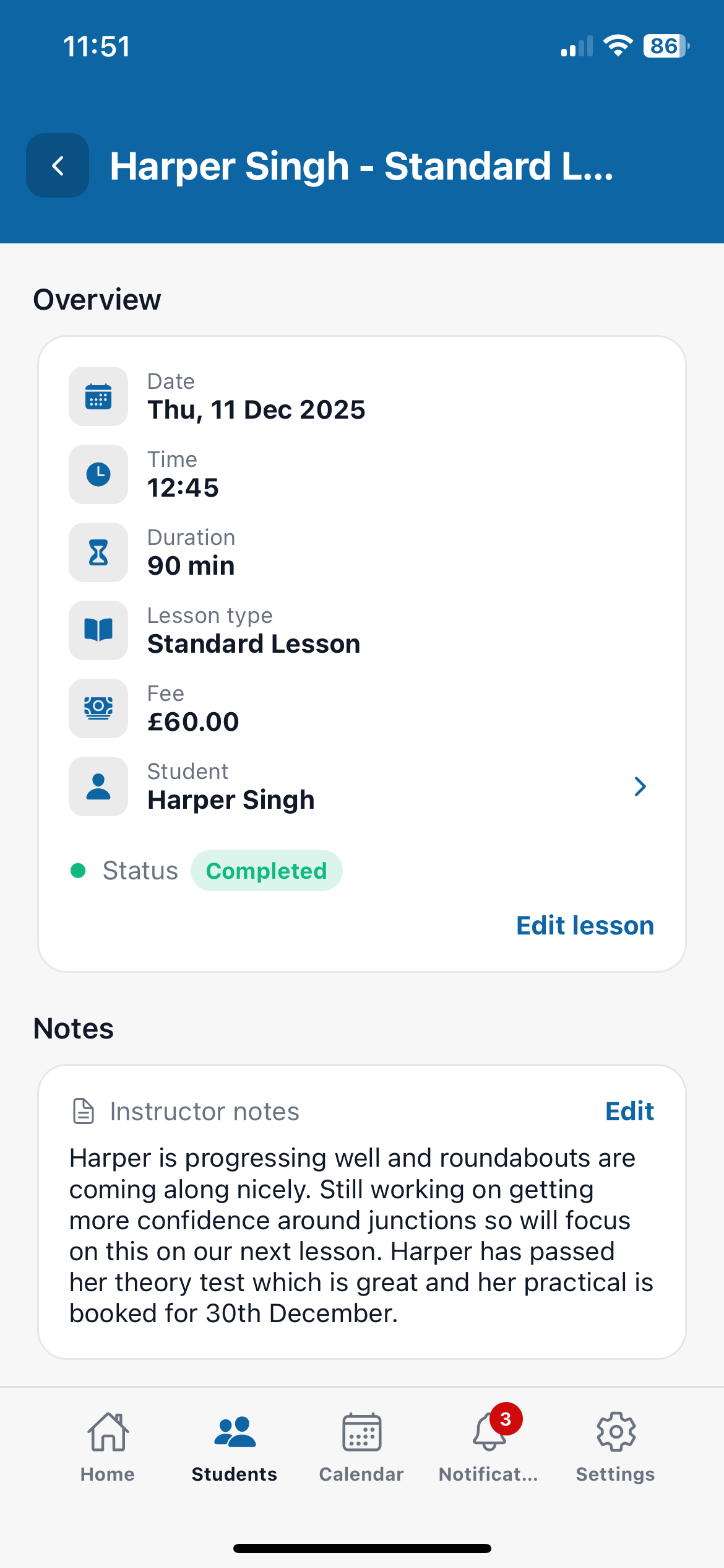 ExpertlyDriven lesson detail screen