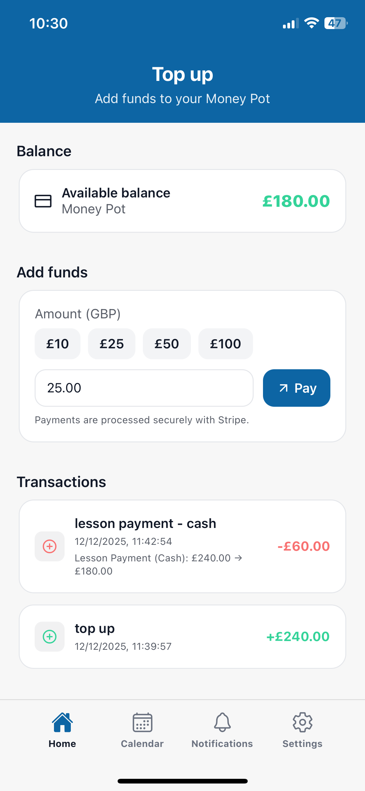 ExpertlyDriven money pot student payment screen