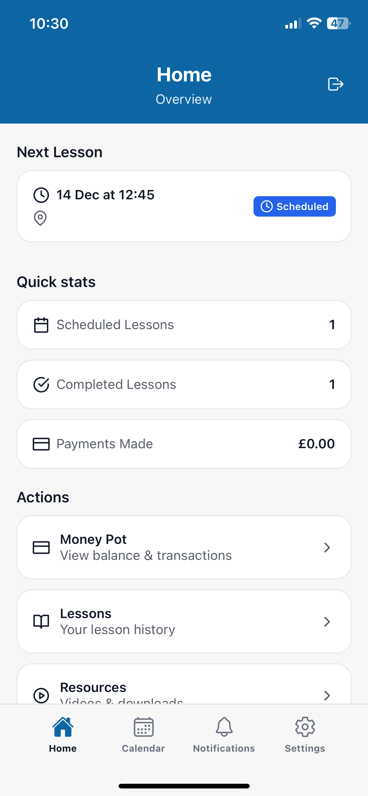 ExpertlyDriven student dashboard screen