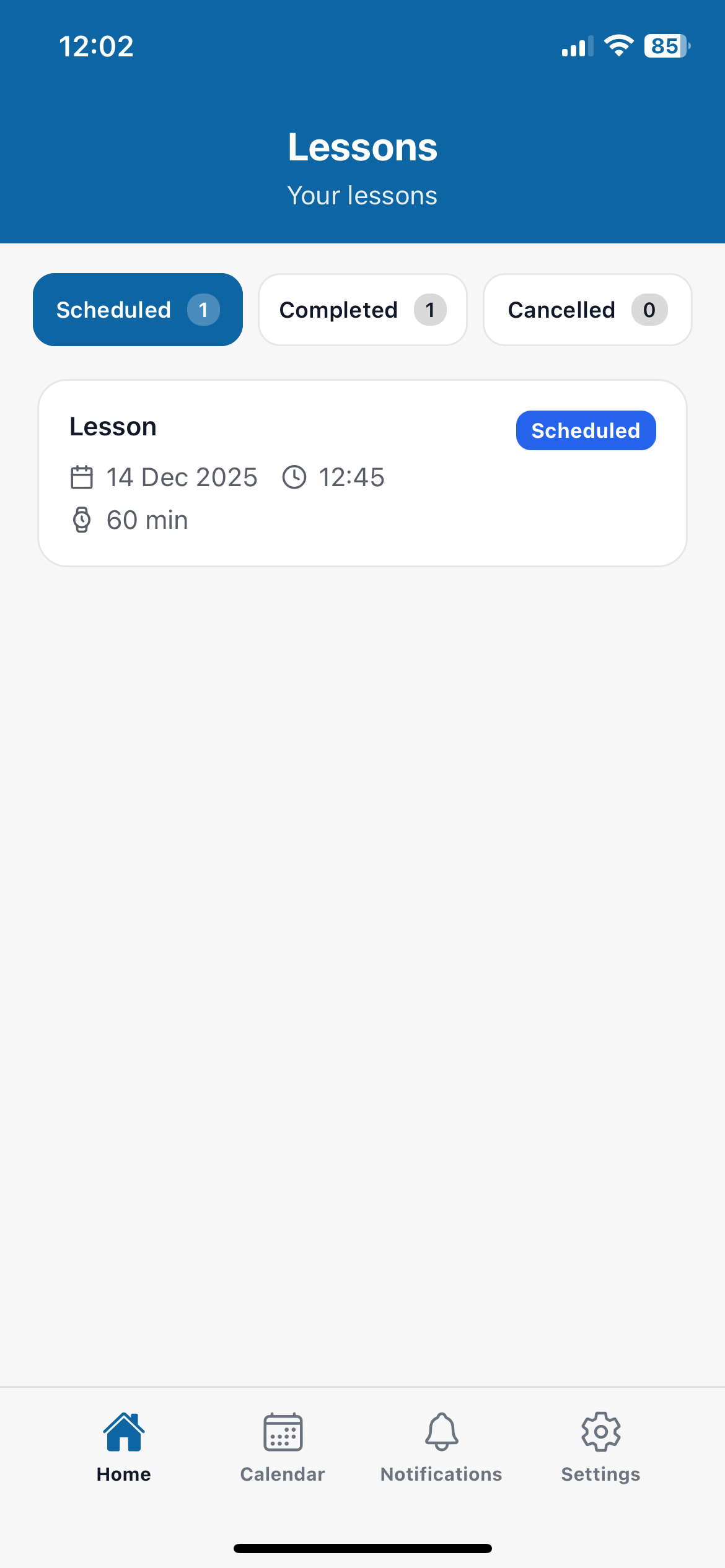 ExpertlyDriven student lessons screen